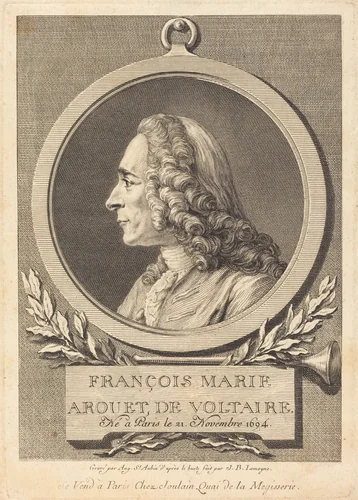 François Marie Arouet de Voltaire by Augustin de Saint-Aubin; Jean-Baptiste Lemoyne II, print, 1750-1778