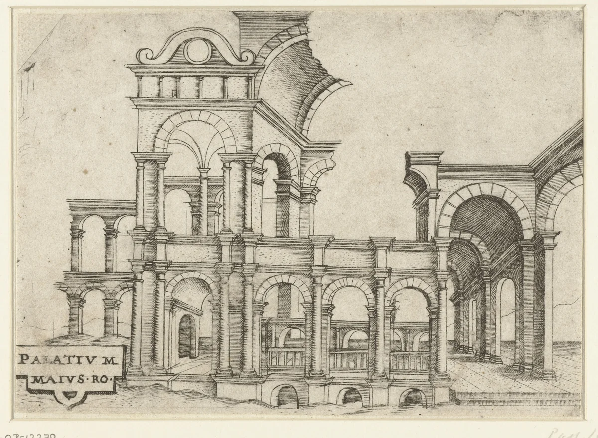 Vervallen klassiek paleis by anonymous, print, 1500-1549