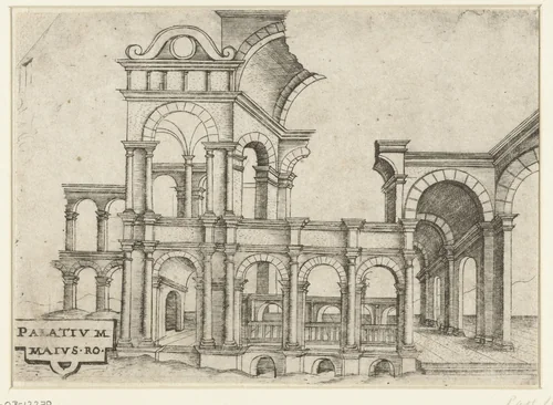Vervallen klassiek paleis by anonymous, print, 1500-1549