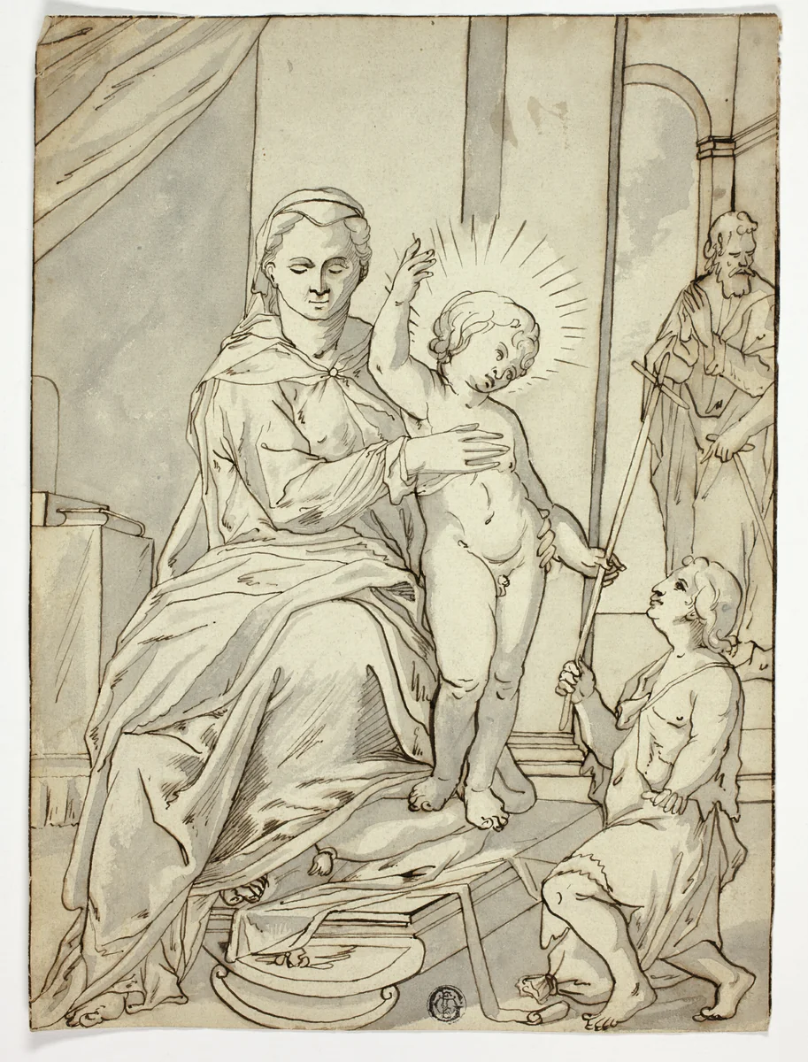 Holy Family with the Infant Saint John the Baptist by Unknown Artist, drawing, 1700-1799