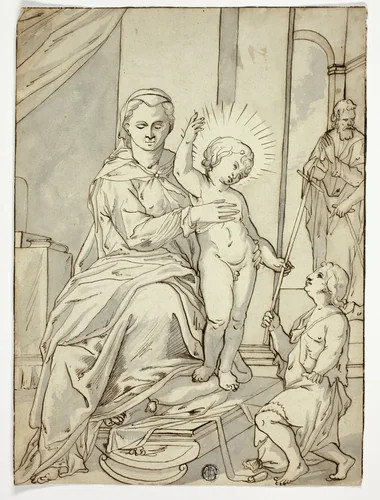 Holy Family with the Infant Saint John the Baptist by Unknown Artist, drawing, 1700-1799