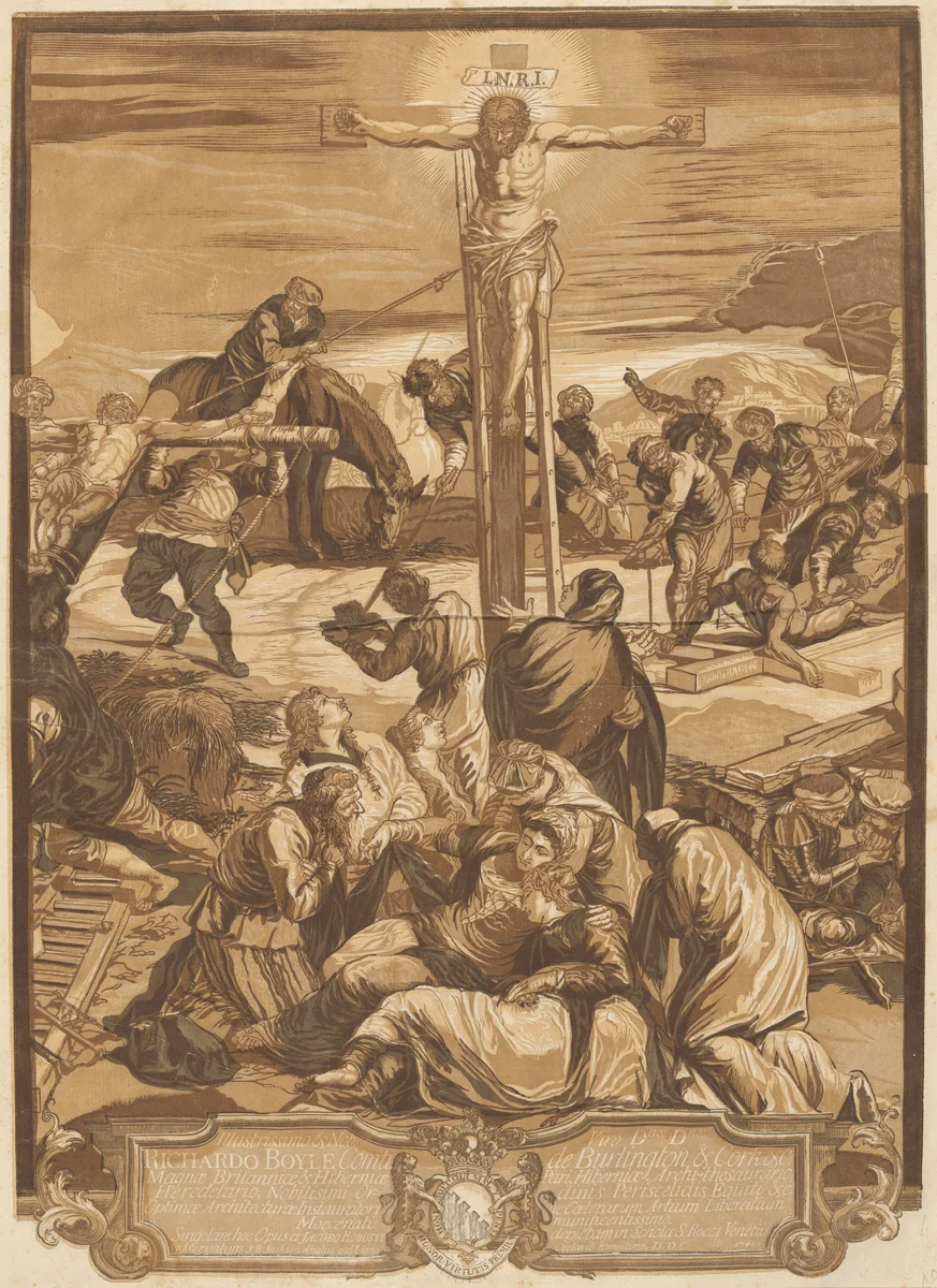 The Crucifixion [Center Panel] by John Baptist Jackson, print, 1741