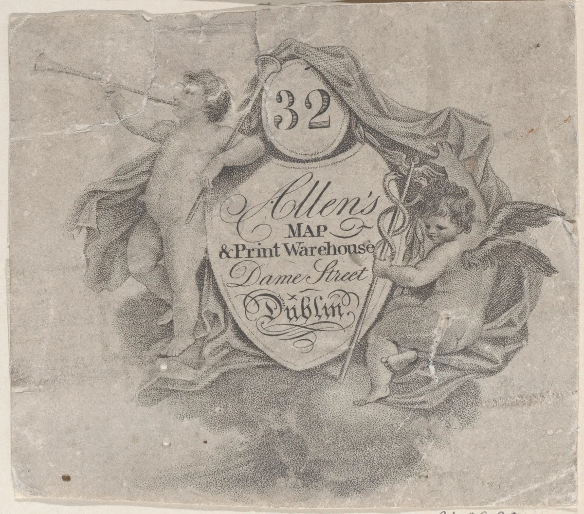 Trade card for William Allen, Map and Print Seller in Dublin by anonymous, print, 1771-1835