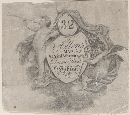 Trade card for William Allen, Map and Print Seller in Dublin by anonymous, print, 1771-1835