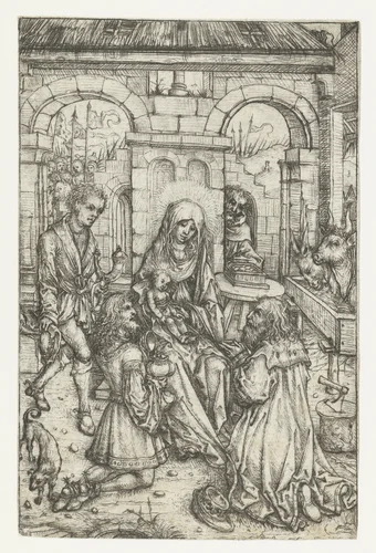Aanbidding der koningen by Meester van het Amsterdamse Kabinet, print, 1488-1492
