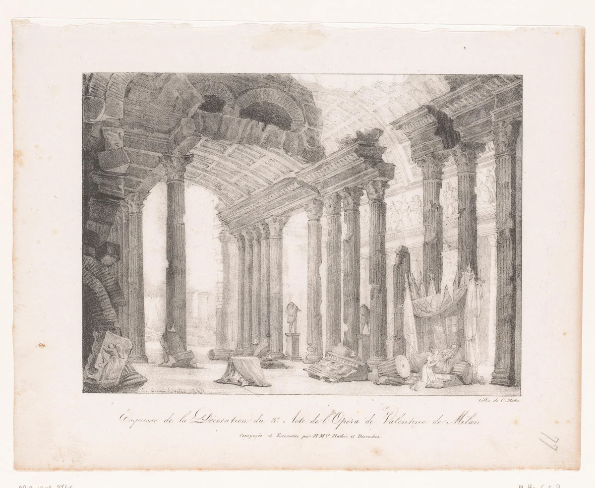Theaterdecor voor de derde acte van de opera Valentine de Milan by anonymous, print, 1817-1837