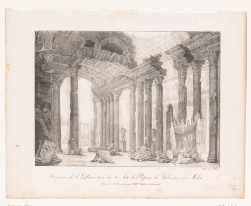 Theaterdecor voor de derde acte van de opera Valentine de Milan by anonymous, print, 1817-1837