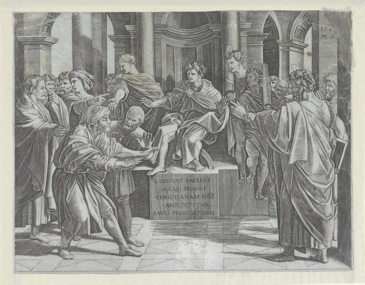 Elymas met blindheid geslagen by Unknown, print, 1516