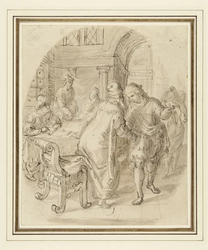Verloren Zoon ontvangt zijn erfenis by Jan Jansz. Post, drawing, 1612