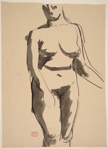 Untitled [front view of a standing female nude] by Richard Diebenkorn, drawing, 1955-1967