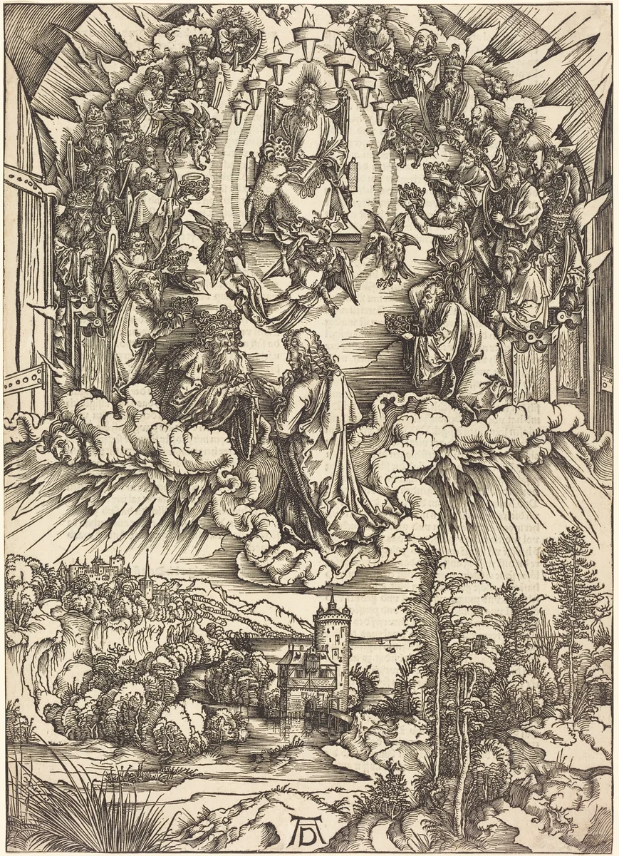Saint John before God and the Elders by Albrecht Dürer, print, 1496-1498