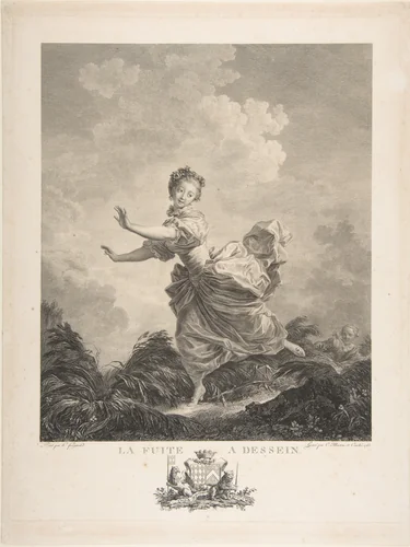 La Fuite a Dessein by Jean Honoré Fragonard, print, 1750-1806