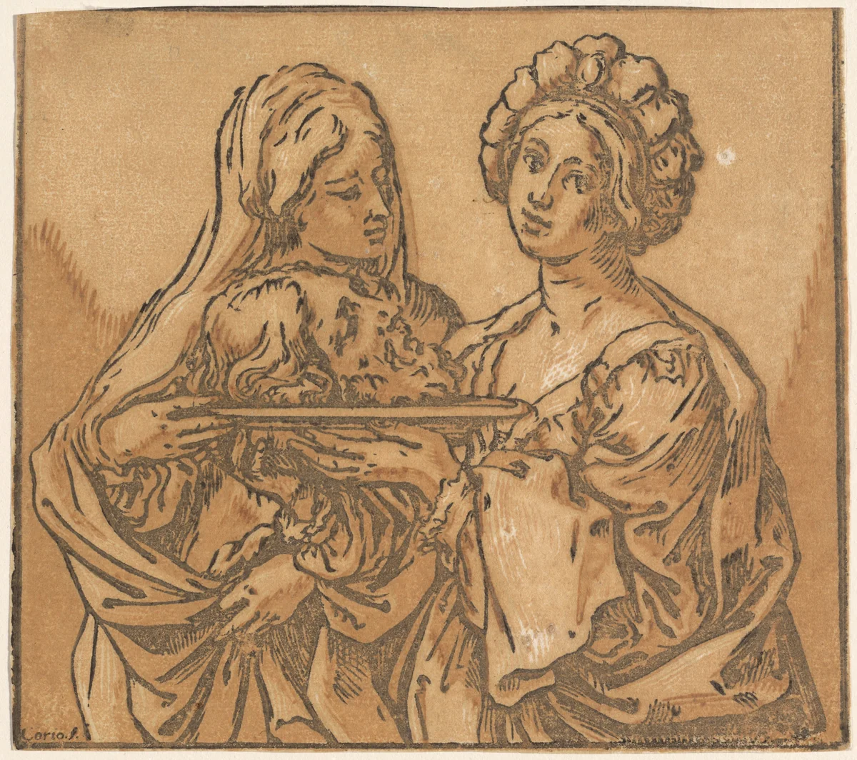 Herodias and Salome by Bartolomeo Coriolano; Guido Reni, print, 1631