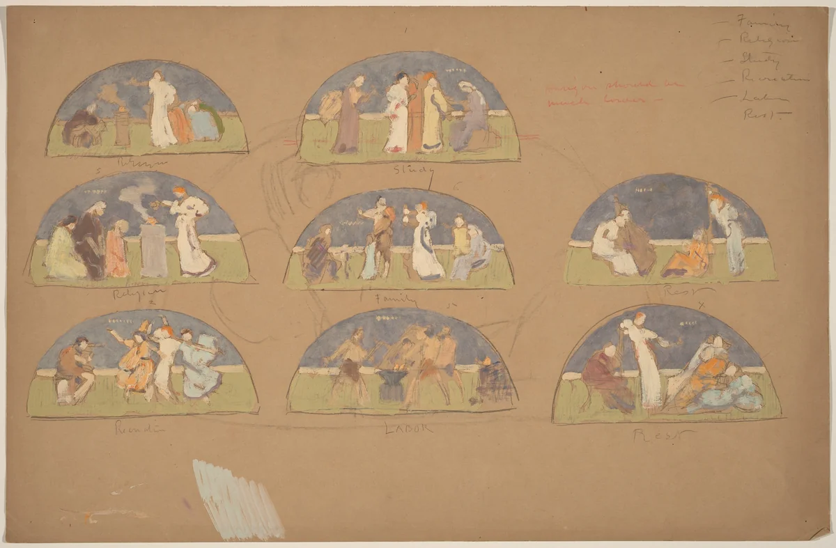 Studies for Lunettes by Charles Sprague Pearce, drawing, 1890-1897