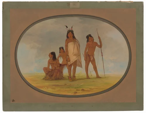 Four Flathead Indians by George Catlin, painting, 1855-1869