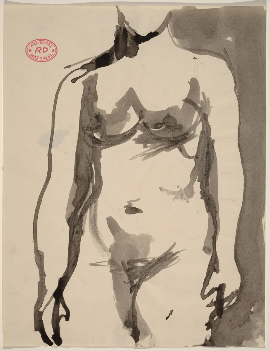 Untitled [front view of standing female nude with arms to side] by Richard Diebenkorn, drawing, 1955-1967