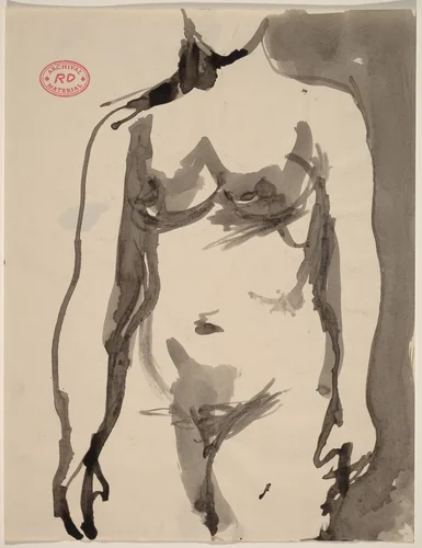 Untitled [front view of standing female nude with arms to side] by Richard Diebenkorn, drawing, 1955-1967