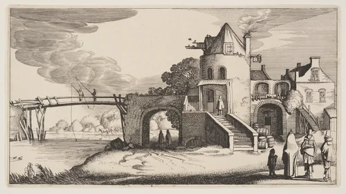 Bridge with a Toll-House, from Landscapes (Playsante Lantschappen) by Claes Jansz. Visscher II, print, 1641