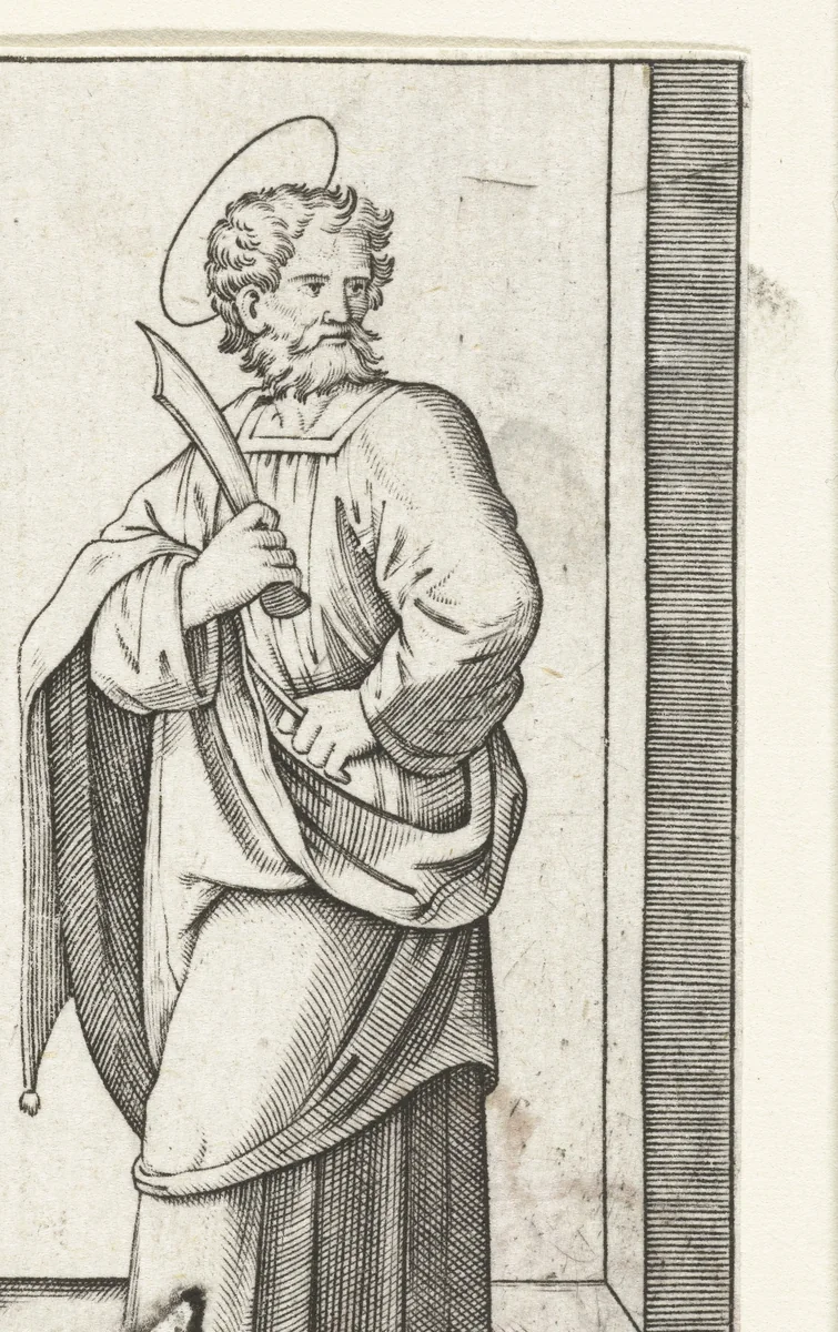 Apostel Bartolomeüs met mes by anonymous, print, 1517-1577