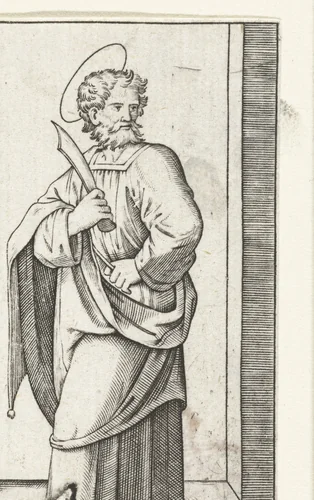 Apostel Bartolomeüs met mes by anonymous, print, 1517-1577