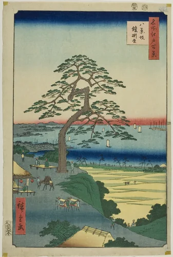 The Armor-hanging Pine at Hakkeizaka (Hakkeizaka Yoroikakematsu), from the series "One Hundred Famous Views of Edo (Meisho Edo hyakkei)" by Utagawa Hiroshige (歌川広重), print, 1856