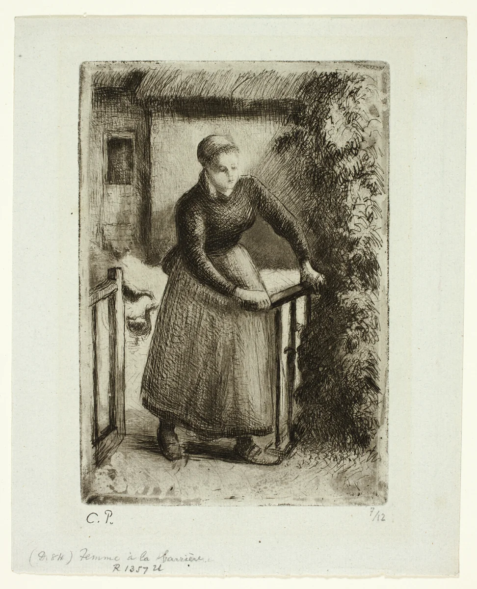 Woman at the Gate by Camille Pissarro, print, 1889