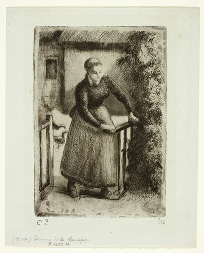 Woman at the Gate by Camille Pissarro, print, 1889