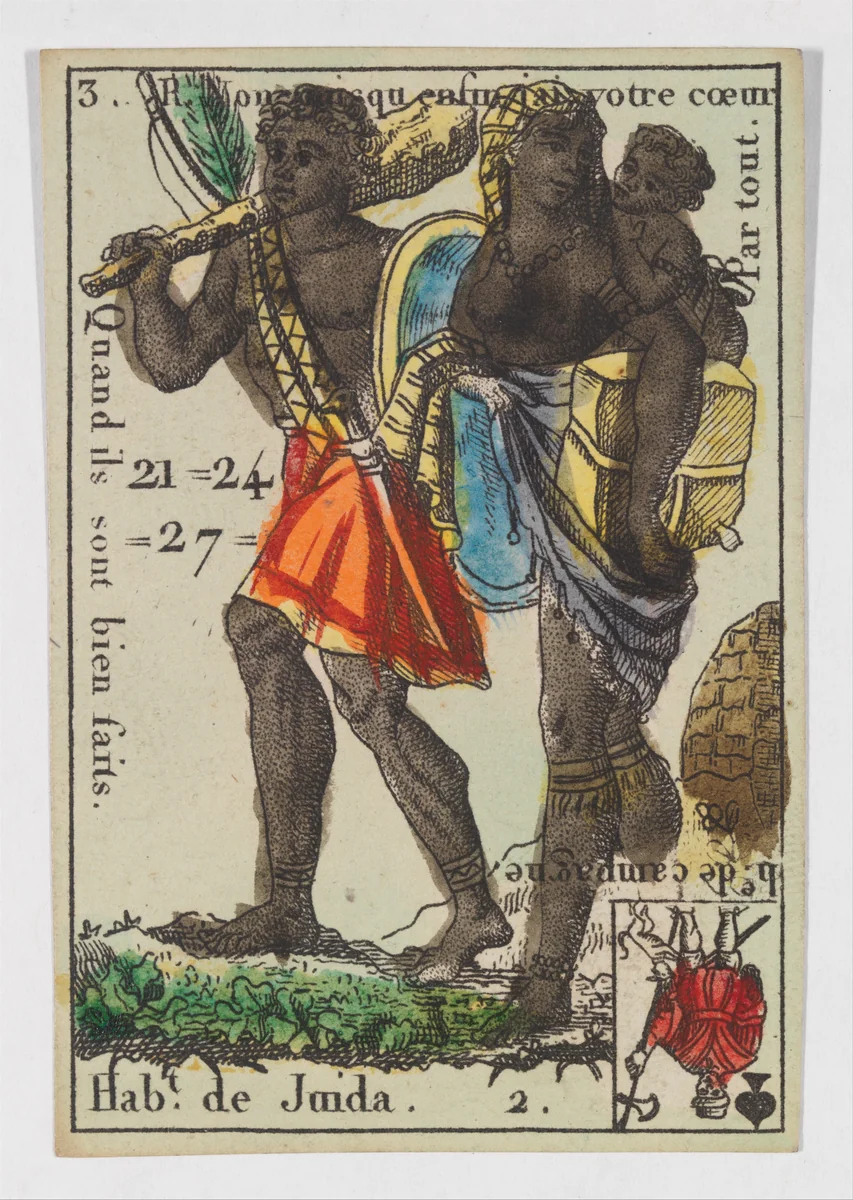 Hab.t de Juida, from the playing cards (for quartets) "Costumes des Peuples Étrangers" by anonymous, print, 1700-1799