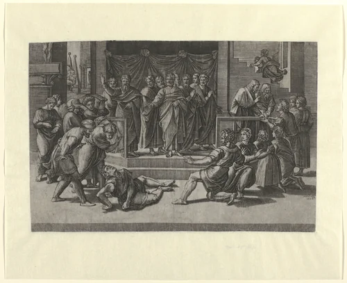 Dood van Ananias by Agostino Veneziano, print, 1516-1536