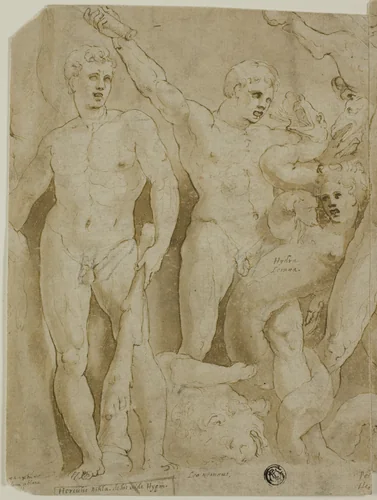 Ancient Sarcophagus Relief with the Labors of Hercules by Girolamo Sellari, drawing, 1521-1556