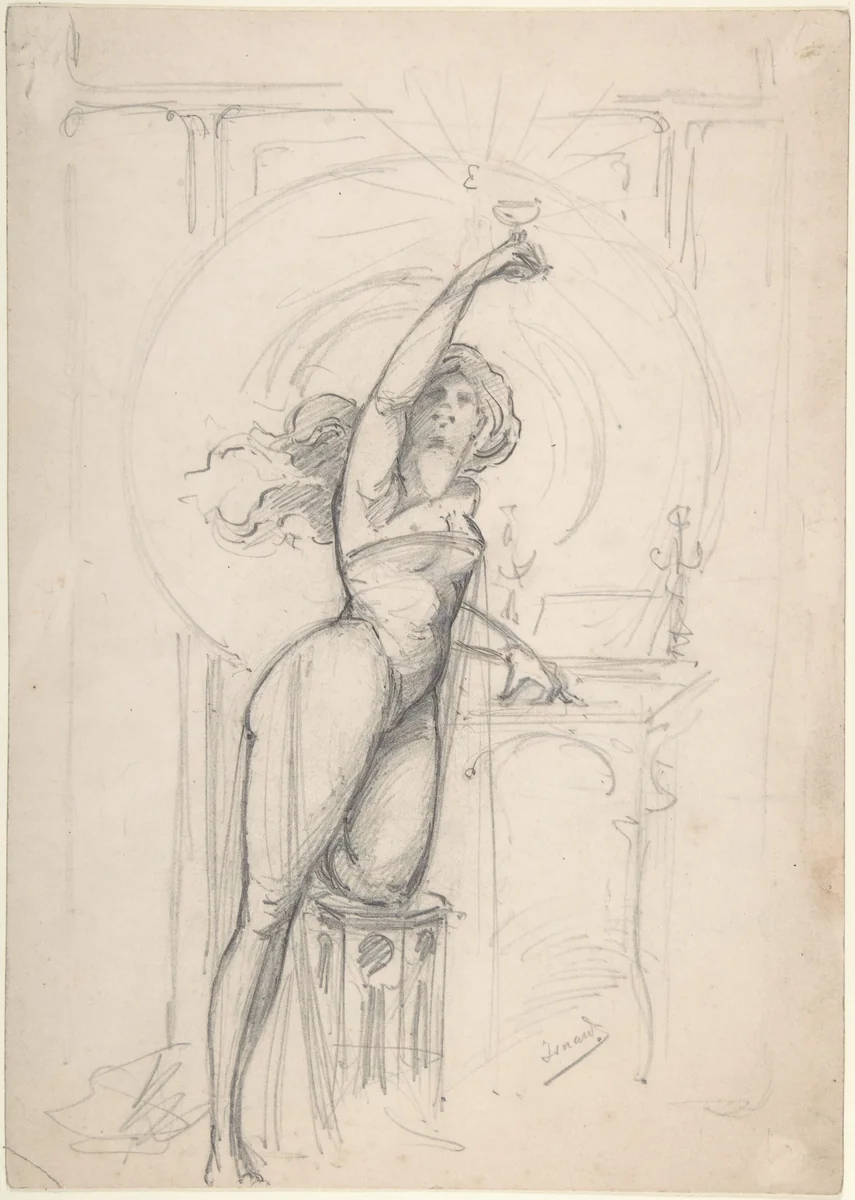 Design for an advertisement for champagne by Jean-Roch Isnard, drawing, 1895-1905