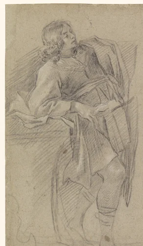 Jongeman (Theagenes?), leunend tegen een tafel by Simon Vouet, drawing, 1600-1649