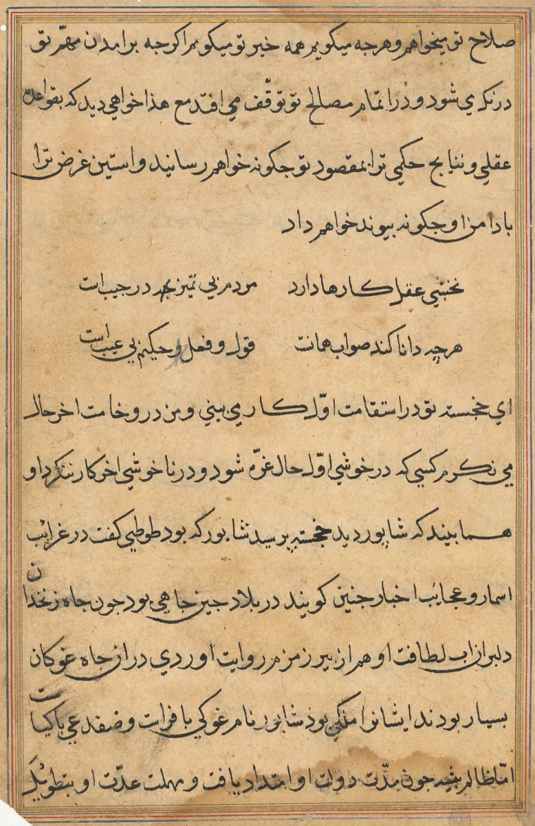 Page from Tales of a Parrot (Tuti-nama): text page by Unknown, painting, 1555-1565