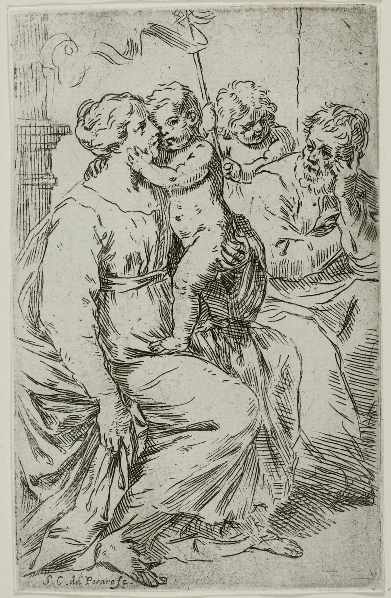 The Holy Family by Simone Cantarini, print, 1632-1648