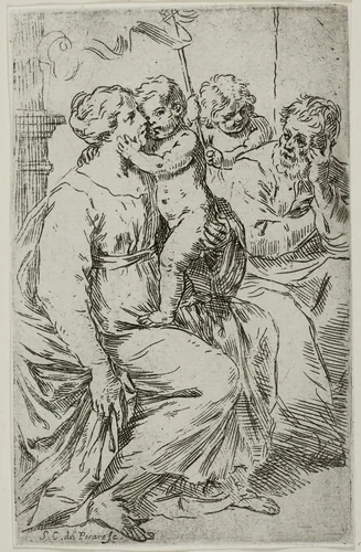 The Holy Family by Simone Cantarini, print, 1632-1648