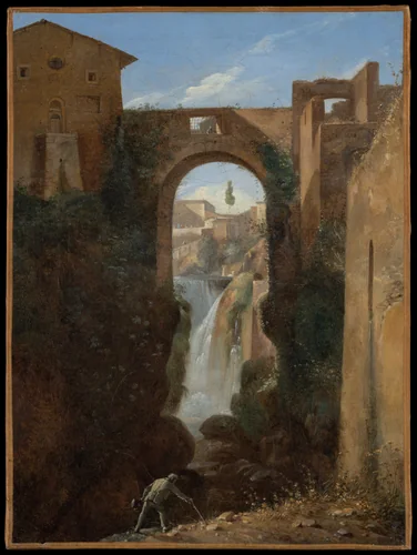 Ponte San Rocco and Waterfalls, Tivoli by François Marius Granet, painting, 1810-1820