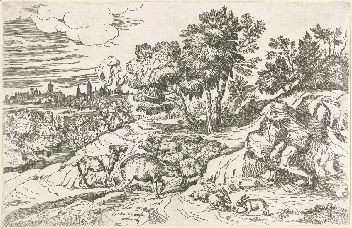 Slapende herders by Valentin Lefèbvre, print, 1680-1749