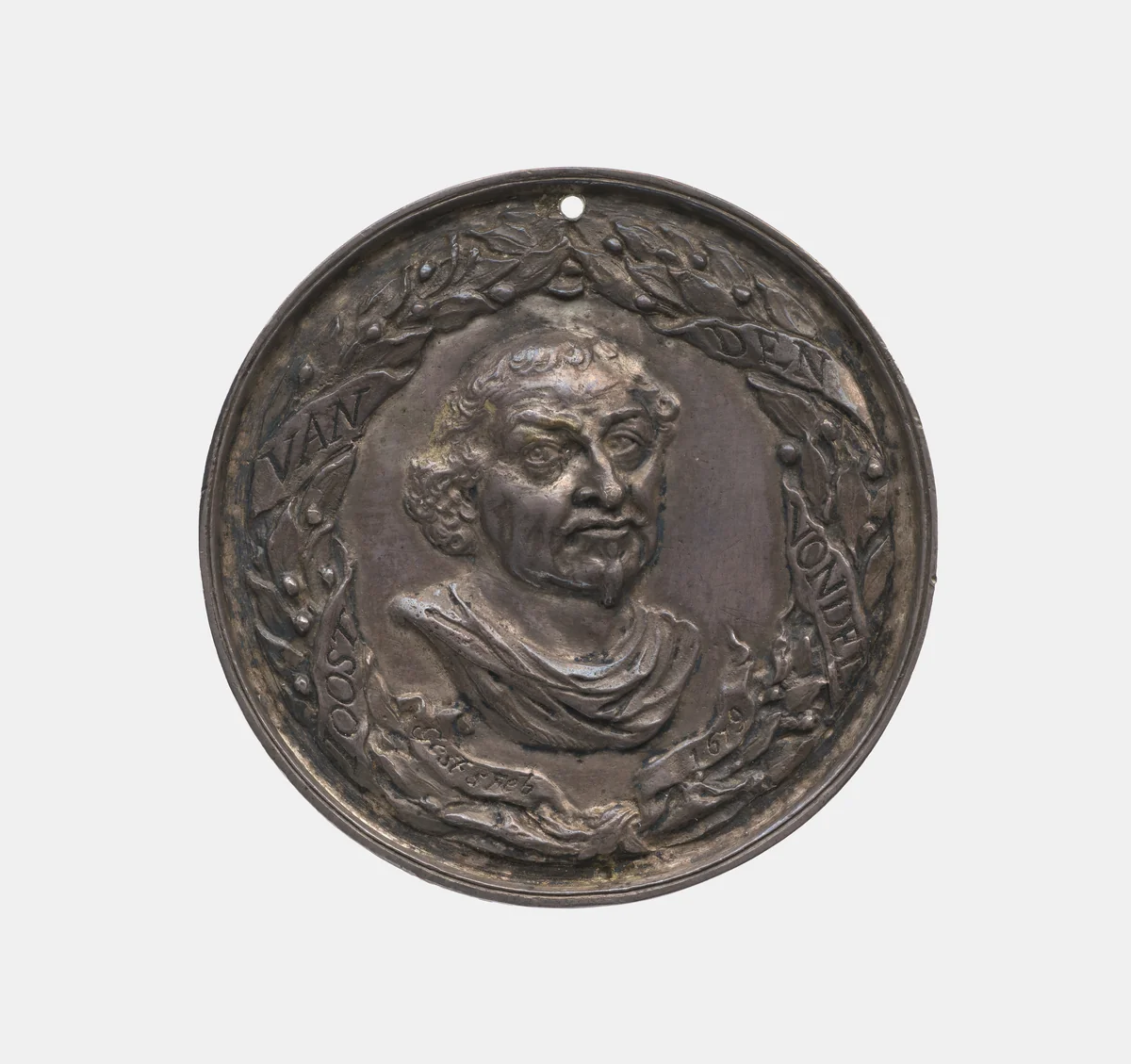 Joost van den Vondel 1587-1679, Dutch poet by Jan Filius Lutma, metalwork, 1679