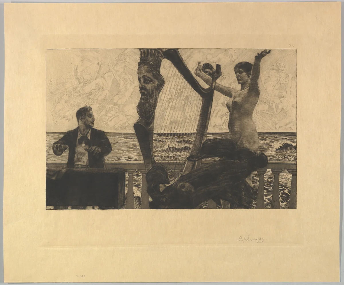 Evocation (from the series Brahms Fantasies) by Max Klinger, print, 1894