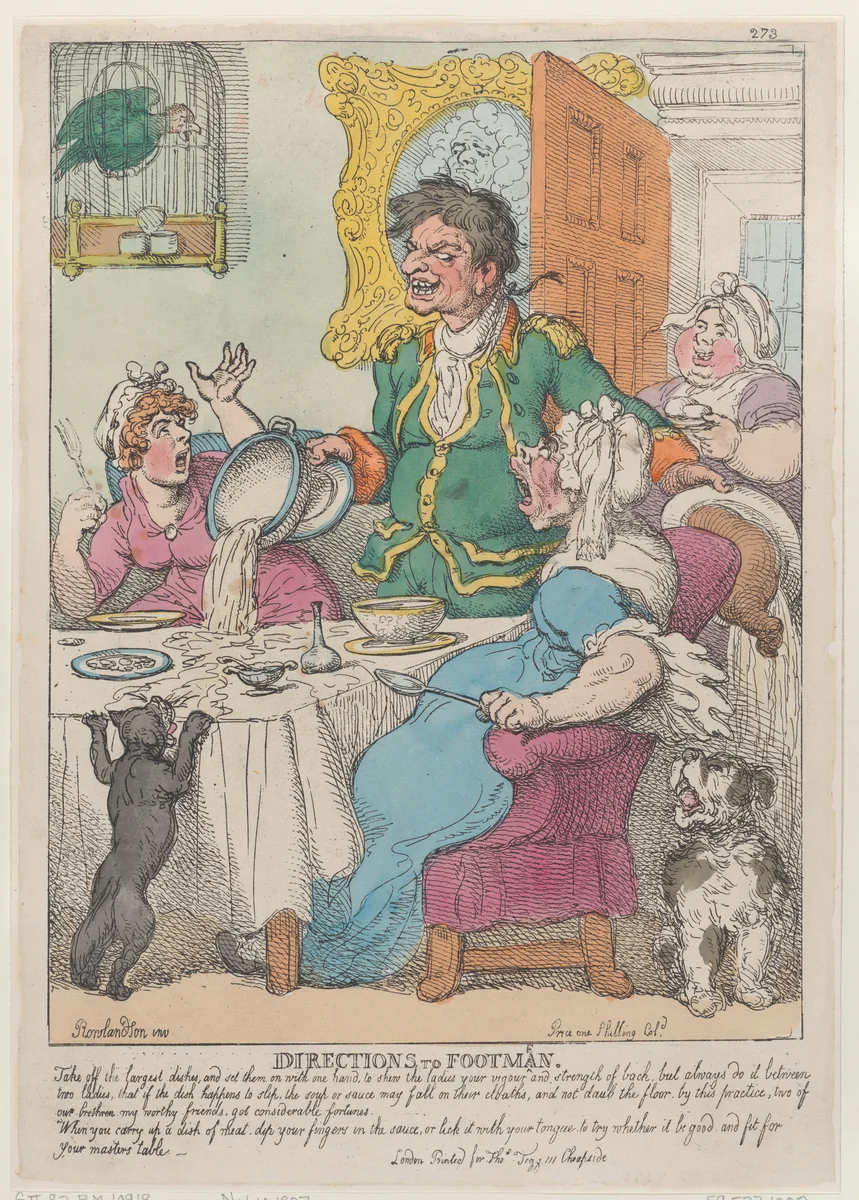 Directions to Footmen by Thomas Rowlandson, print, 1807