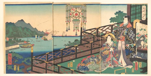 Mitsuuji in the Maruyama Pleasure District of Nagasaki (Nagasaki dejima) by Utagawa Kunisada (歌川国貞), print, 1861
