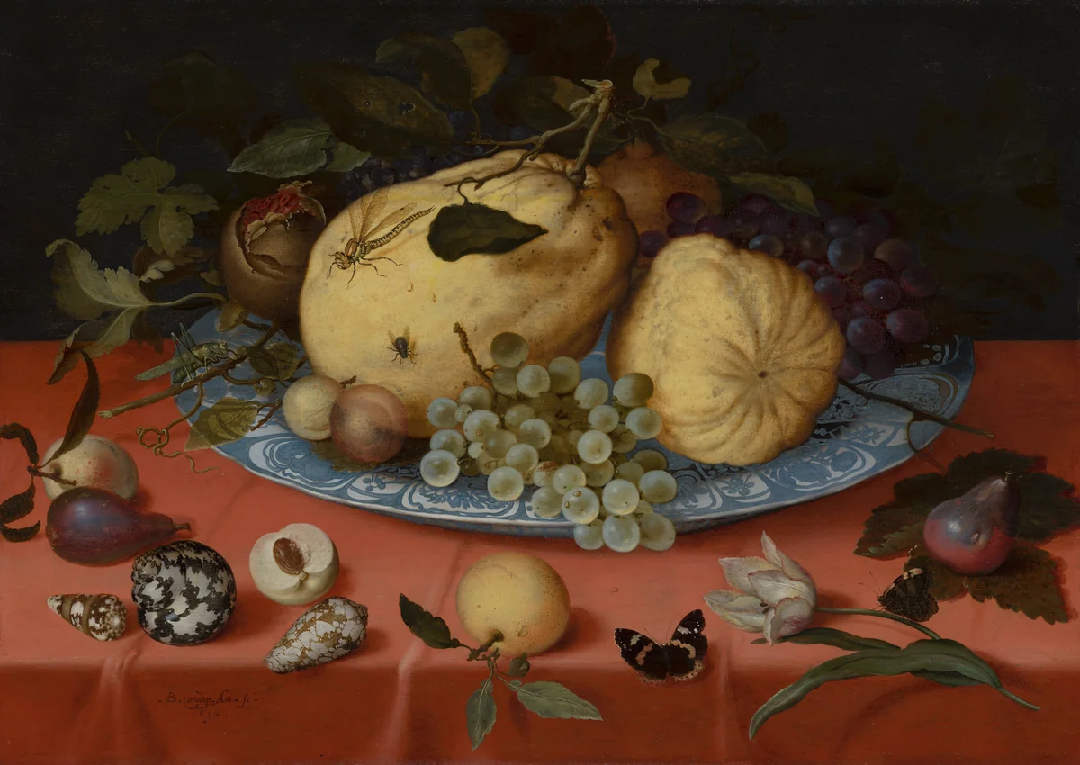 Fruit Still Life with Shells and Tulip by Balthasar van der Ast, painting, 1620