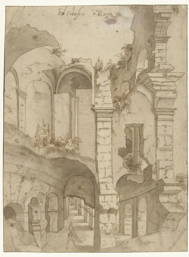 Gezicht op Colosseum te Rome by anonymous, drawing, 1536-1586