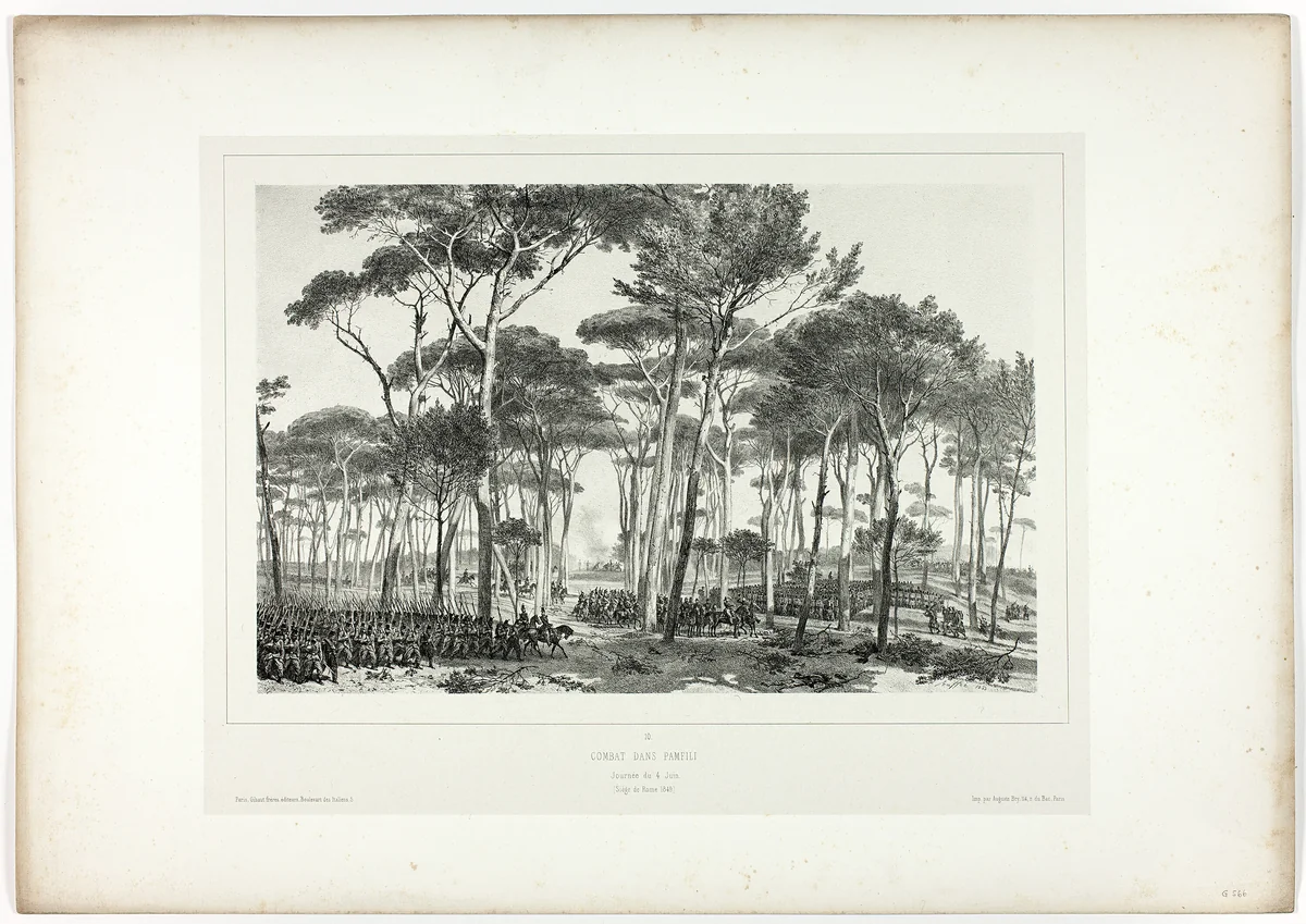 Combat in Pamfili, from Souvenirs d’Italie: Expédition de Rome by Denis Auguste Marie Raffet, print, 1853
