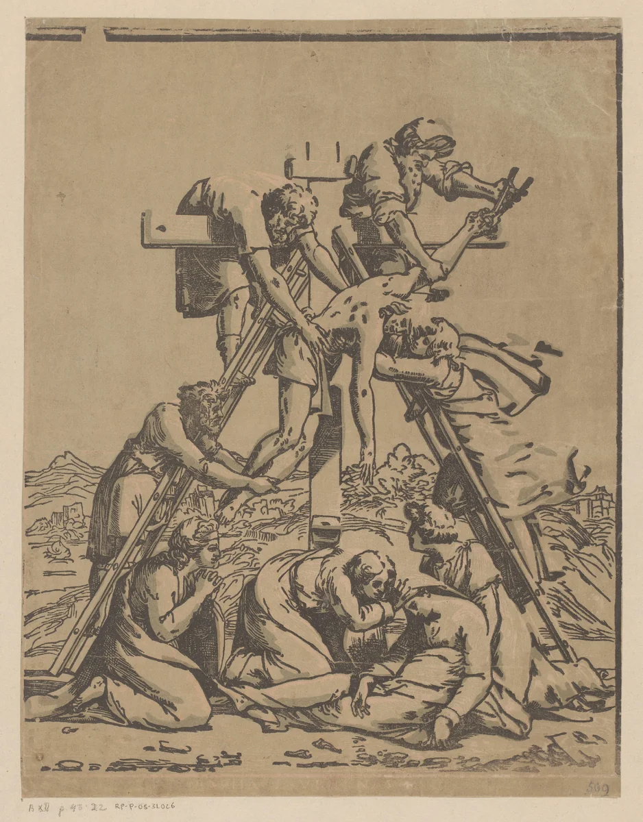 Kruisafneming by Ugo da Carpi, print, 1518
