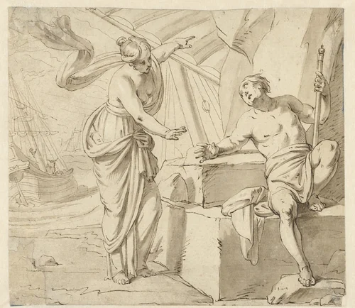 Minerva verschijnt aan Odysseus by anonymous, drawing, 1600-1699