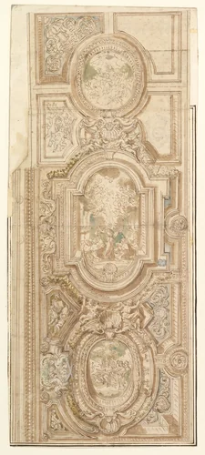 Design for the Decoration of an Arched Ceiling by anonymous, drawing, 1600-1700