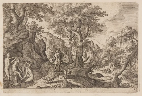 Plate 29, from Landscapes with Scenes from the Old and New Testament and Ovid’s Metamorphoses by Hans Bol, print, 1574