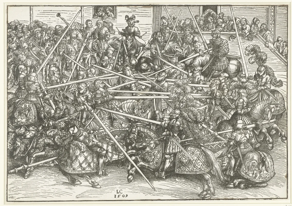 Toernooi in Wittenberg van het keurvorstelijk hof van Saksen by Unknown, print, 1509