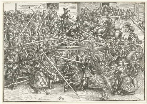 Toernooi in Wittenberg van het keurvorstelijk hof van Saksen by Unknown, print, 1509
